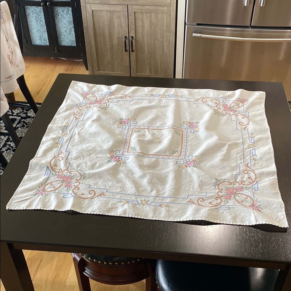 Vintage 1920’s-1940’s Embroidered White Floral Tablecloth - Home Dining!